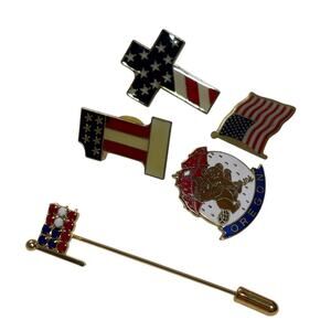 5 American Flag Oregon Hat Lapel Rhinestone Brooch Cross Pins Patriotic July Red